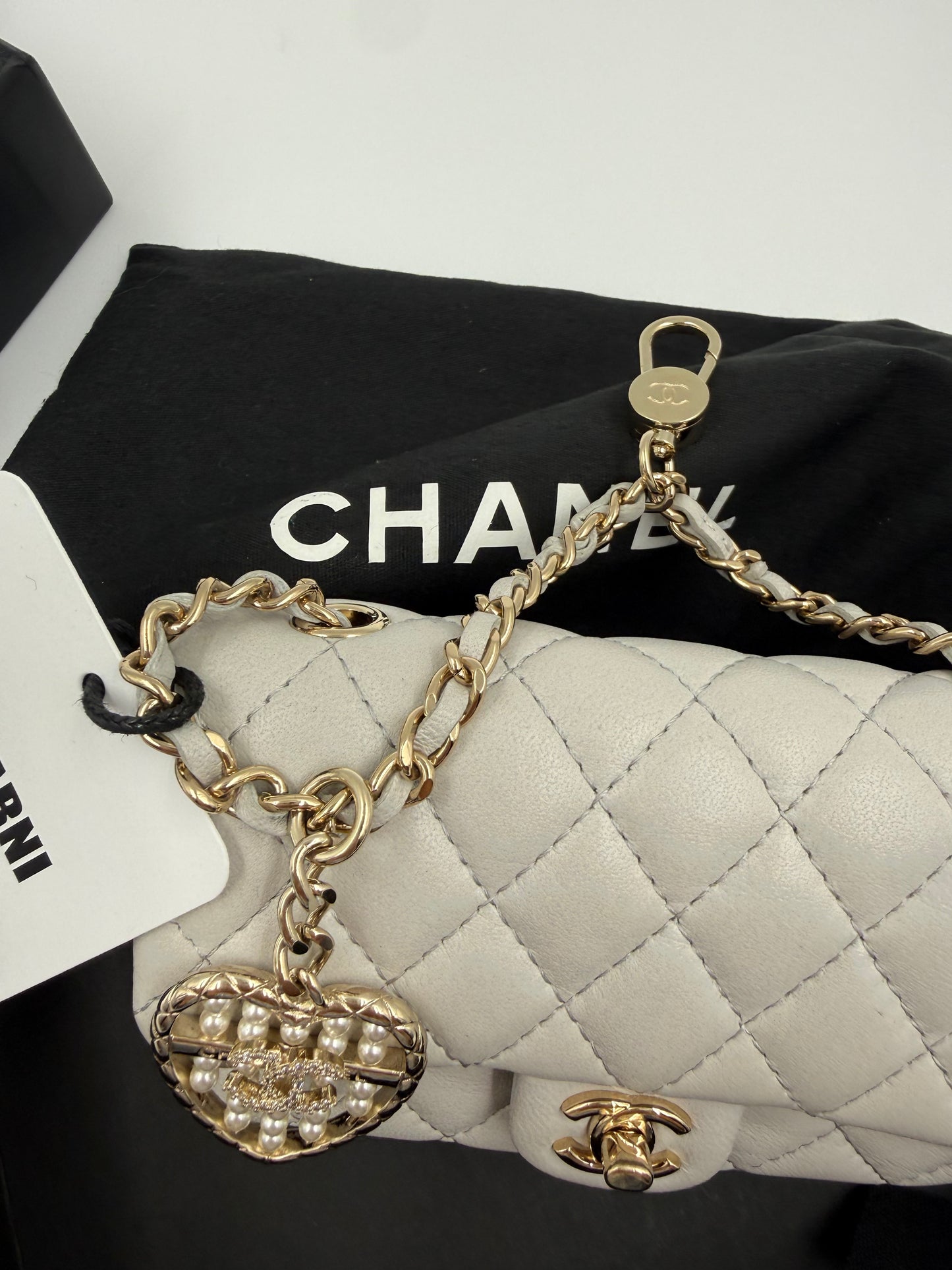 Chanel 25A CLASSIC MINI BAG WITH HOOK Gray Calfskin & light Gold-Tone Metal