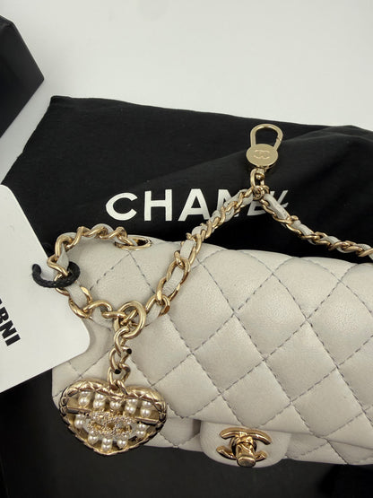 Chanel 25A CLASSIC MINI BAG WITH HOOK Gray Calfskin & light Gold-Tone Metal