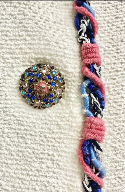 Rare Chanel 15C Dubai Swarovski Crystals White Multicolor Braided Trim Short Jacket FR 38