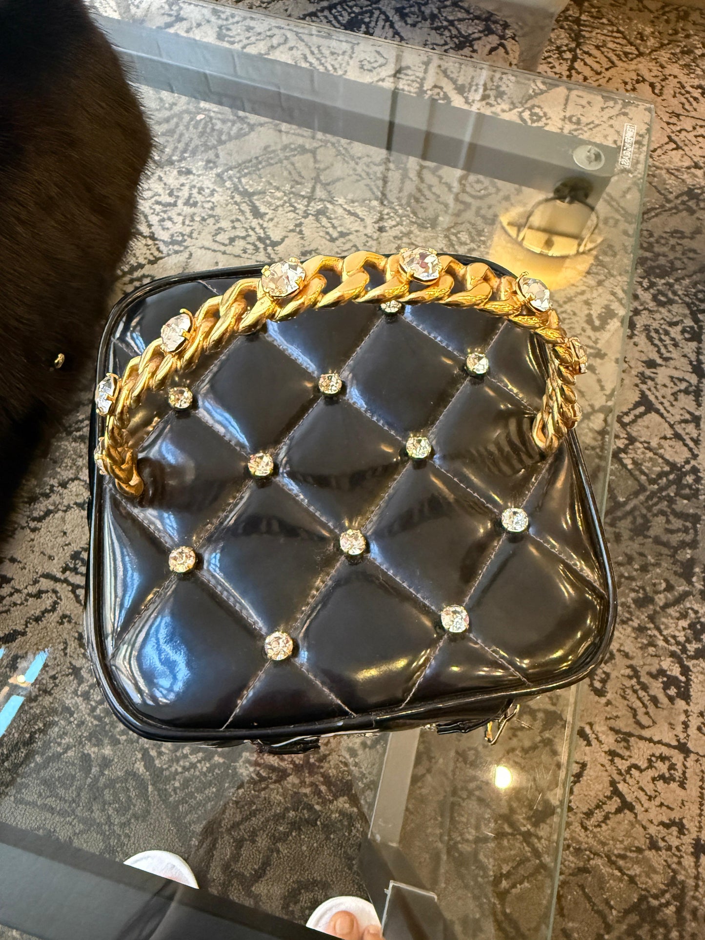 Chanel 1995 Black Patent Rhinestone Vanity Mirror Case — Ultra Rare Collector’s Piece