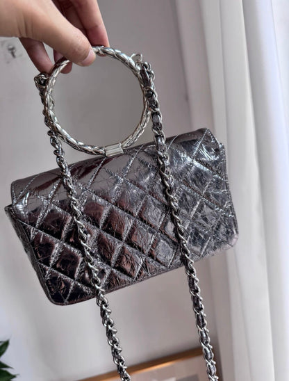 Chanel Metallic Calfskin Mini Ring Handle Flap Bag