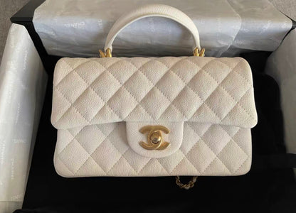 Chanel Caviar Quilted Mini Top Handle Rectangular Flap White