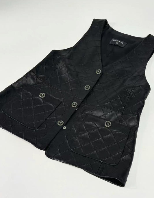Chanel 22S Black Leather Vest F42
