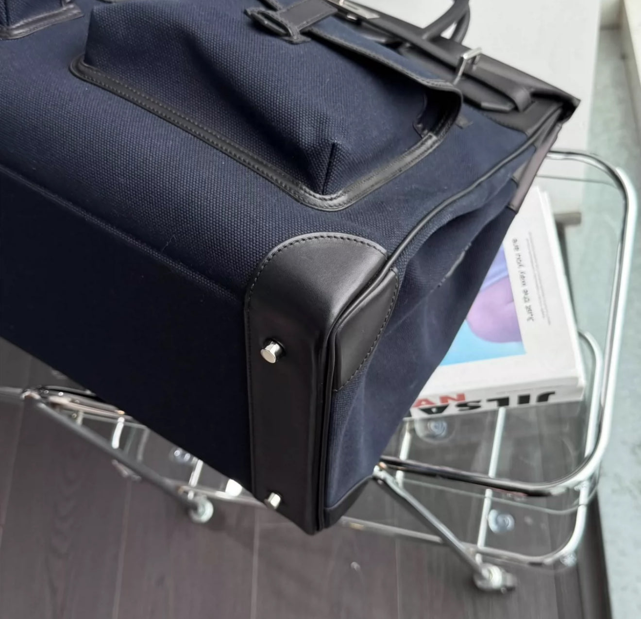 Hermès HAC 40 Bleu Marine Toile & Black Box Calf Cargo Palladium Hardware