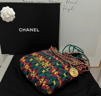 Chanel 23A Mini 22 Bag Multicolor Macrame Calfskin Gold Hardware