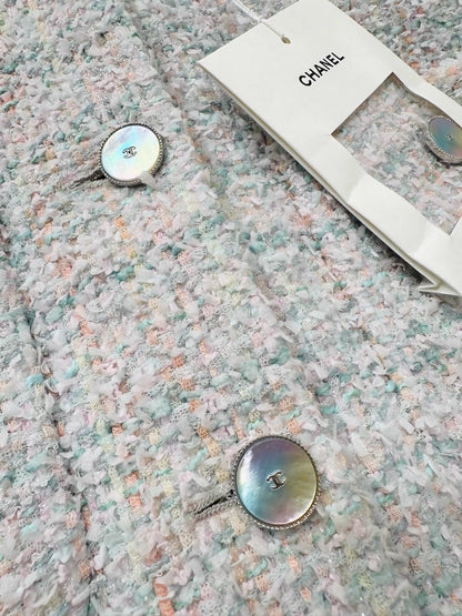 Chanel 25P iridescent tweed jacket and skirt set