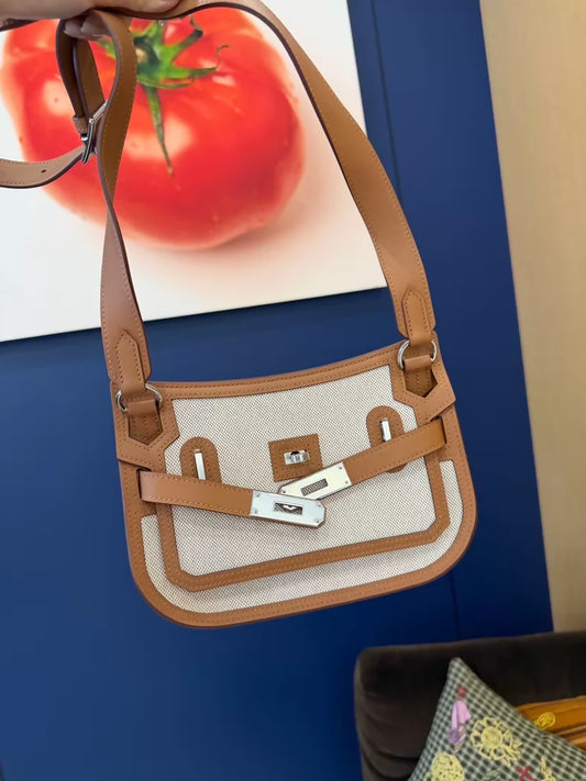 Hermes Mini Gypsy Gold and Brown Canvas with palladium hardware