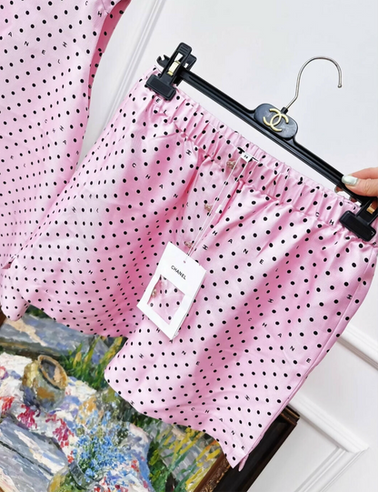 Chanel 24p pink polka dot silk shorts