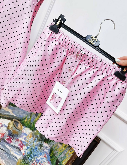 Chanel 24p pink polka dot silk shorts