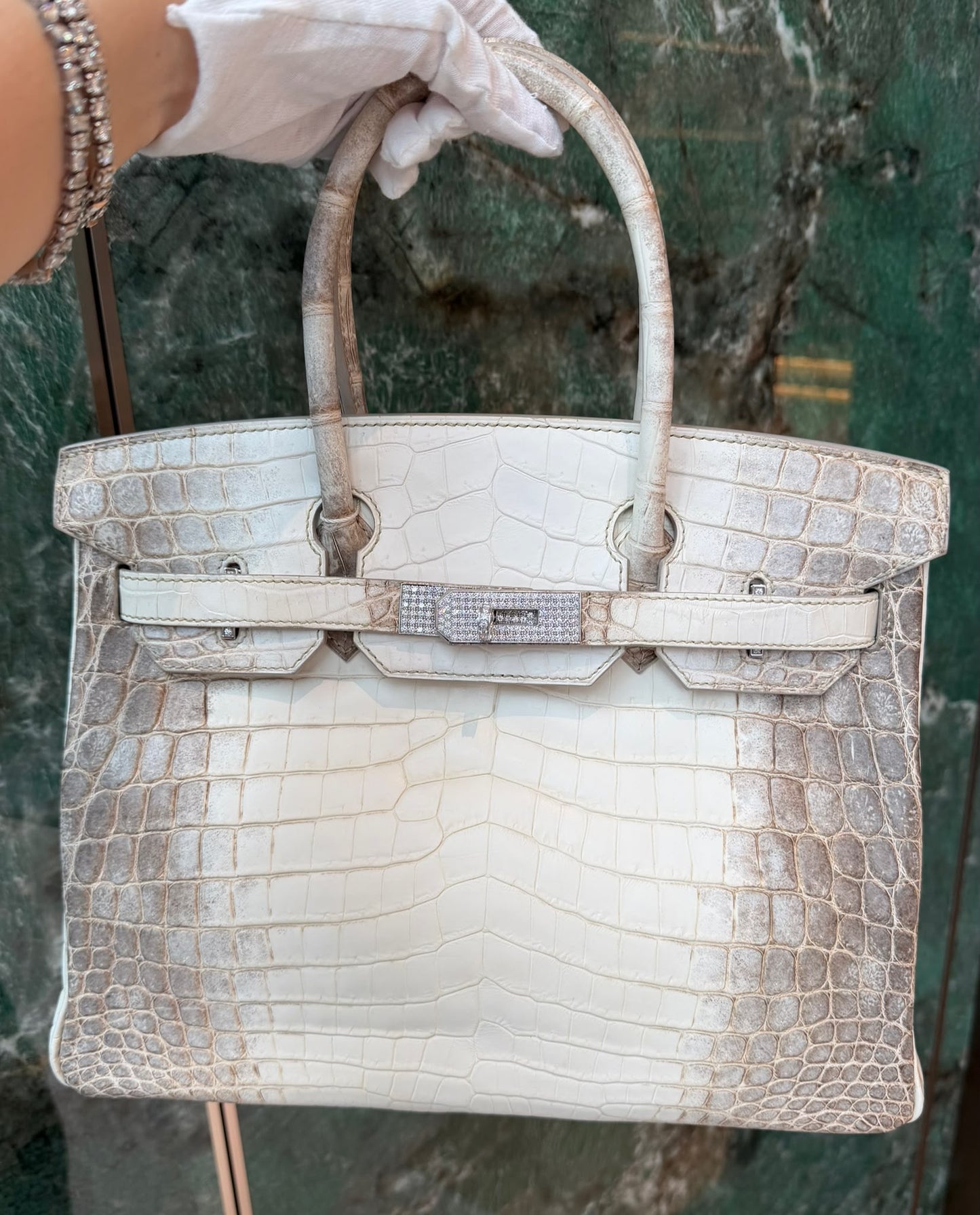 Hermes Birkin 30 Himalaya matte crocodile leather white gold diamond hardware