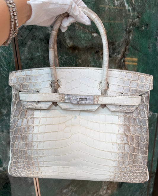 Hermes Birkin 30 Himalaya matte crocodile leather white gold diamond hardware