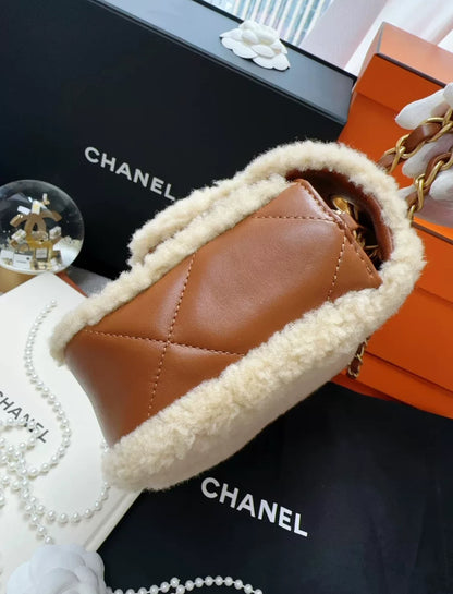 Chanel 24K shearling fur & Brown Leather flap bag