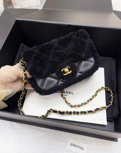 Chanel 2024 Black Sheepskin Teddy Bag Mini