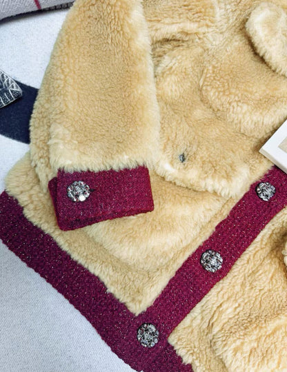 Chanel 22K silk fur jacket in beige and burgundy size 38
