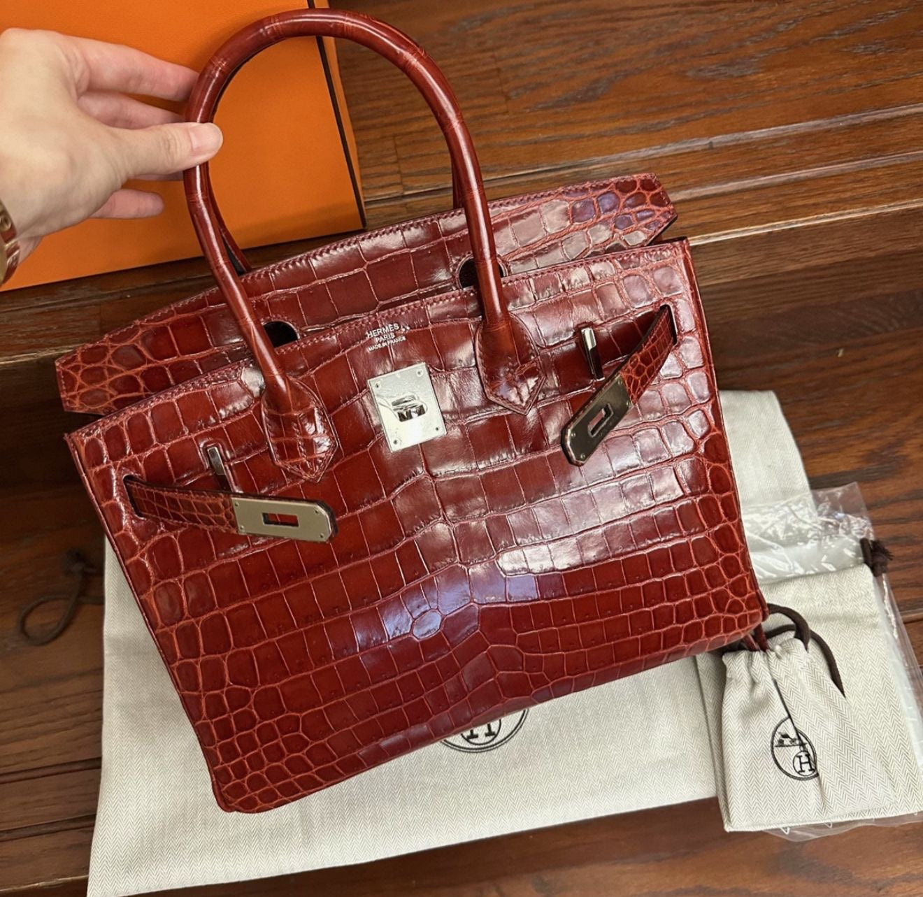 Hermes Birkin 30 Bordeaux Crocodile Leather Palladium Hardware