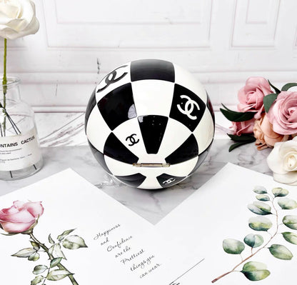 Chanel Black and White Resin and Enamel Checker Sphere Minaudiere Pale Gold Hardware, 2023