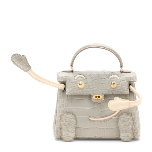 Hermes Kelly Doll Quelle Idole Gris Perle Matte Alligator & Craie Swift Leather with Gold Hardware
