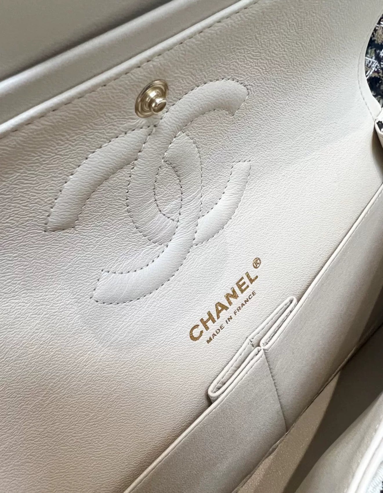 Chanel 14C Black 
White Striped Flap Bag