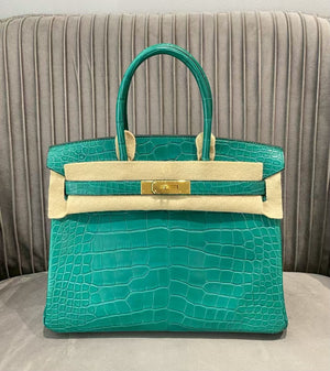Hermes Birkin 30 Malachite Matte Alligator Gold hardware