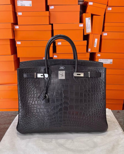 Hermes Birkin 40 black matte alligator leather palladium hardware