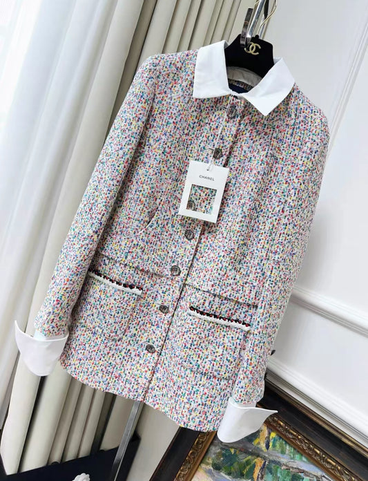 Chanel 25C colourful sequin tweed shirt style  jacket