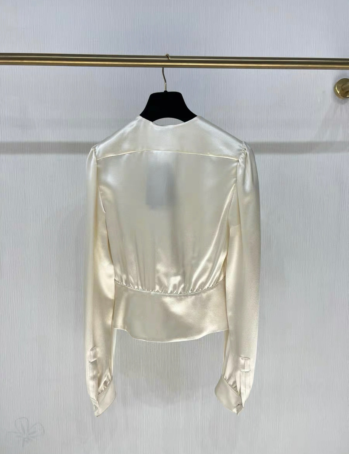 Saint Laurent V-neck cream white satin shirt, brand new FR34