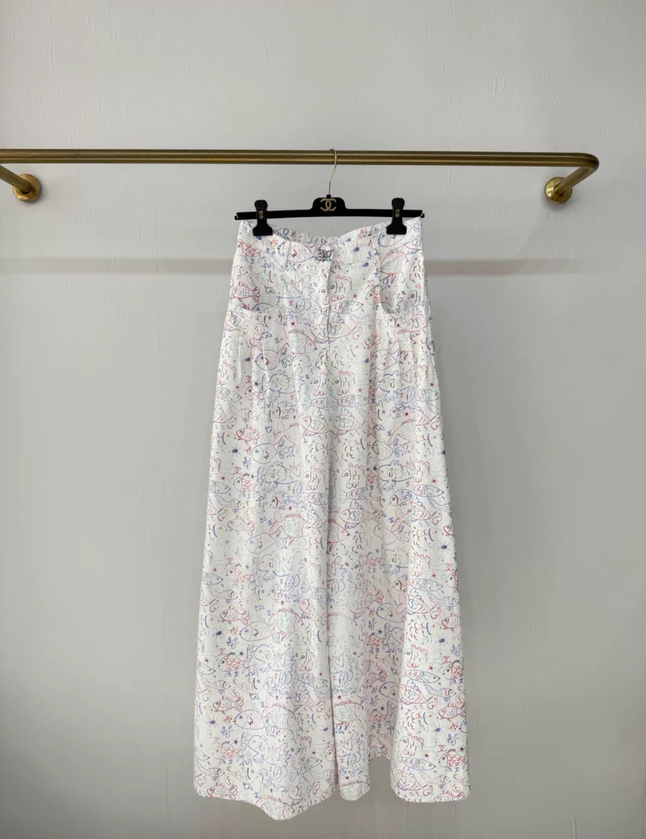 Chanel 25C Fish Print wide-leg pants