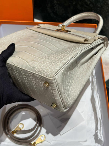 Hermes Kelly 25 Béton 8L Matte Alligator Gold Hardware