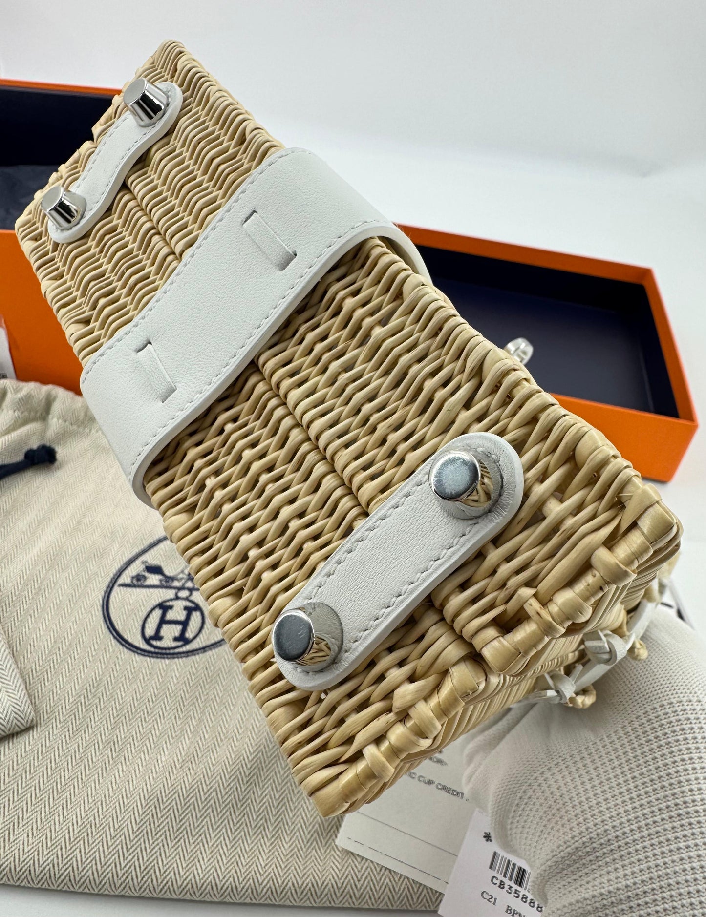 Hermès Mini Kelly 20 “Picnic” White Swift Leather & Palladium Hardware