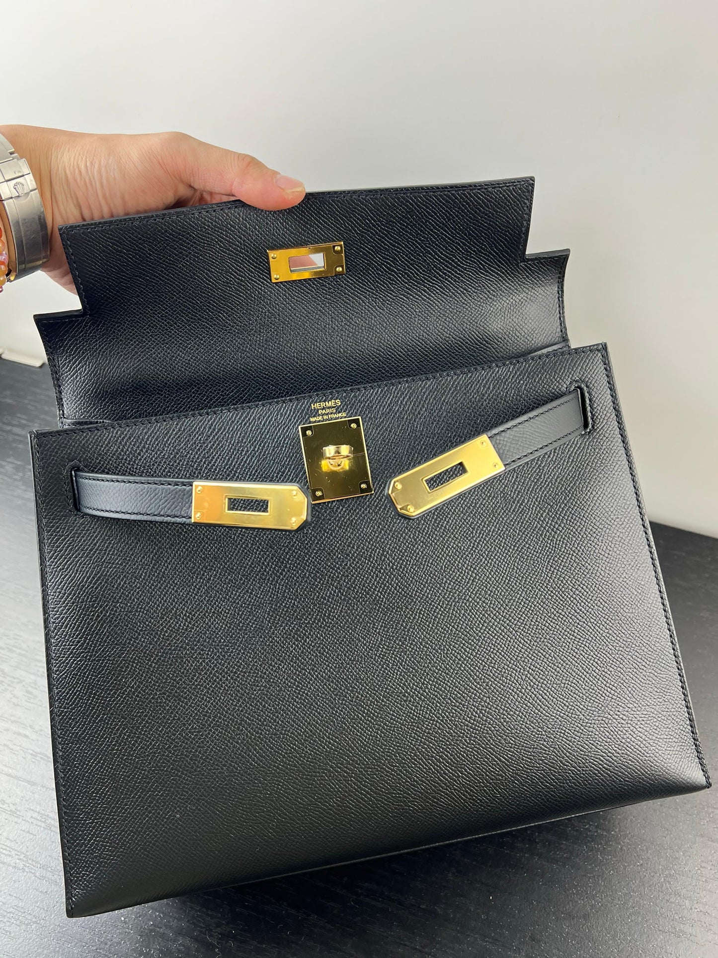 Hermes Kelly 28 Black Epsom Leather Gold Hardware