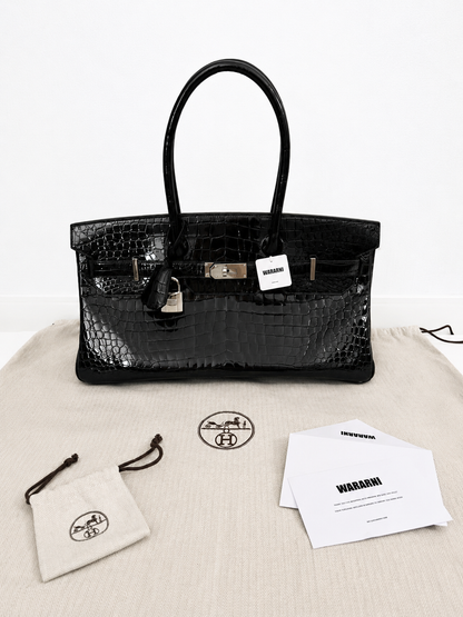 Hermès Birkin Shoulder JPG 42 Black Shiny Porosus Crocodile Palladium Hardware – Ultimate Collector’s Masterpiece