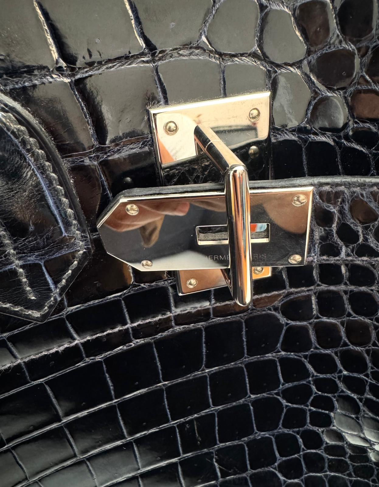 Hermes Birkin HAC 50 Haut A Couroies Bleu Marine shiny Porosus Crocodile Palladium Hardware