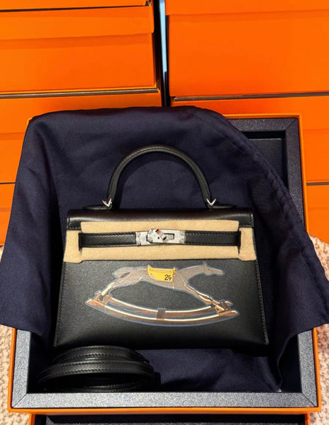 Hermès Mini Kelly II Cheval de Bois Black PHW - Wararni – Wararni.com