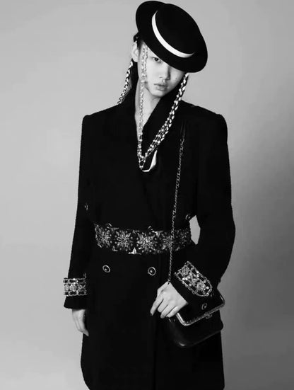 Chanel 20A Black Embroidered Silk Muslin Belt