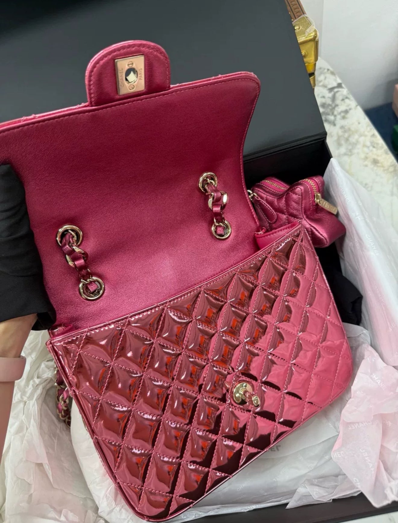 Chanel 24C purple pink mirrored backpack star bag –