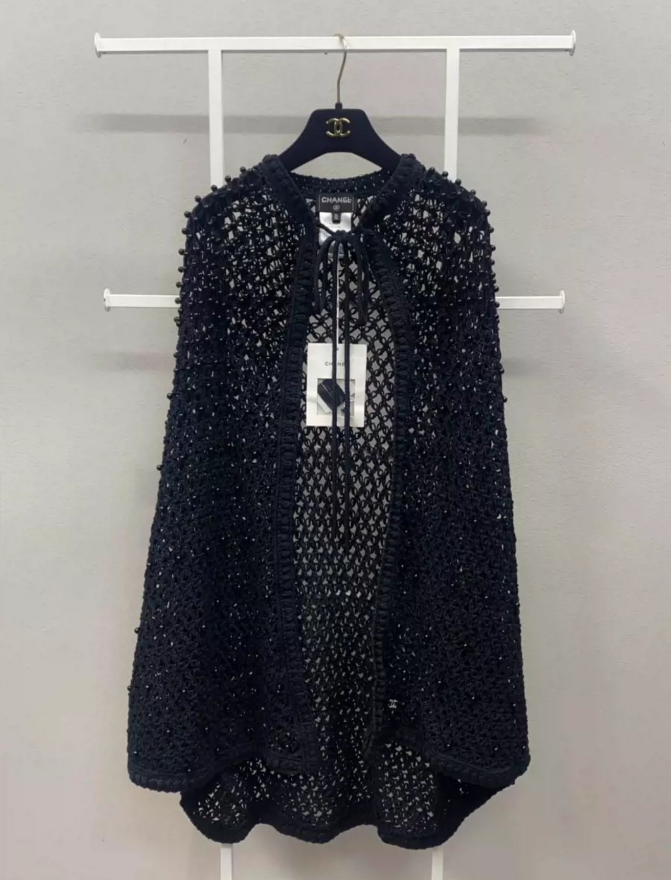 Chanel 22C Pearled Silk & Cotton Black Cape