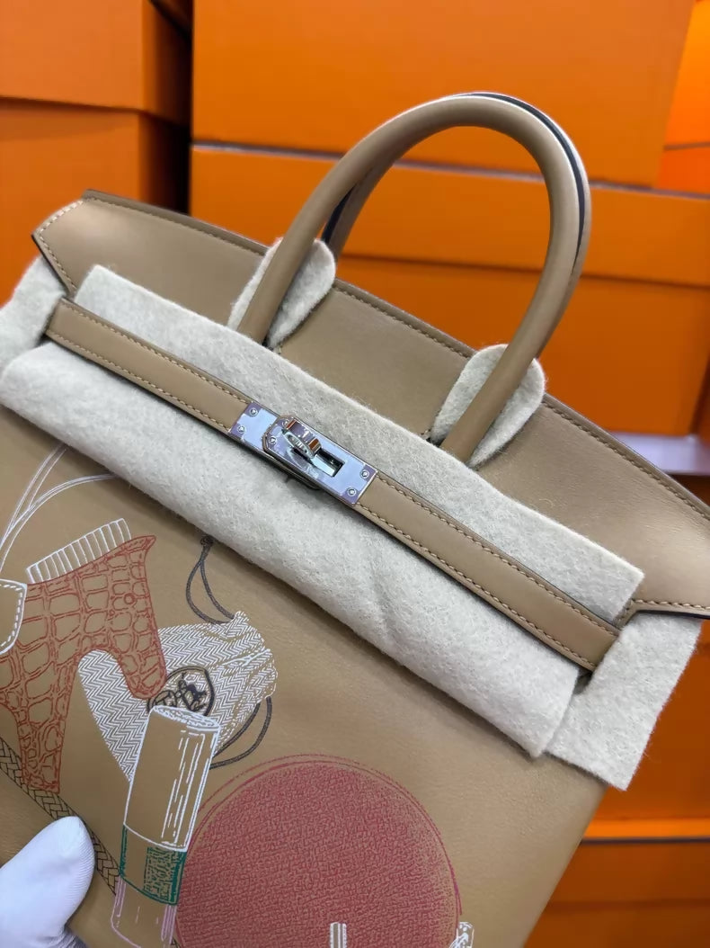 Hermes Birkin 25 In Out Biscuit Swift leather palladium hardware