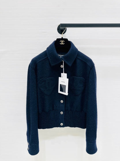 Chanel 25K Blue Tweed Double C logo jacket