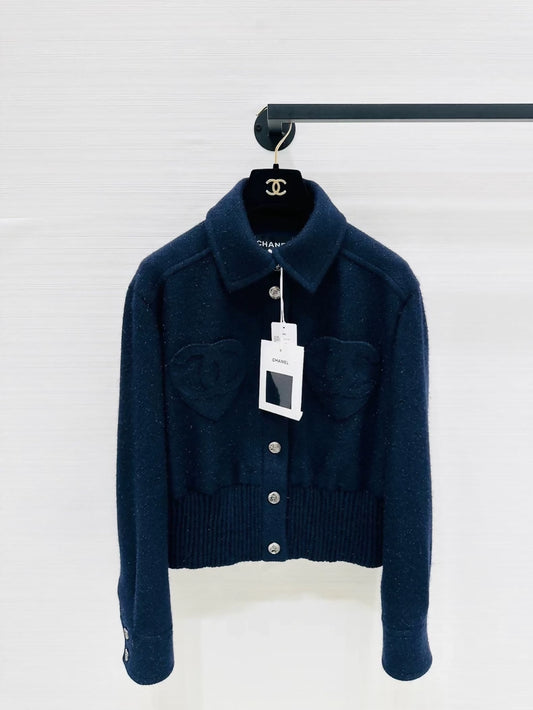 Chanel 25K Blue Tweed Double C logo jacket