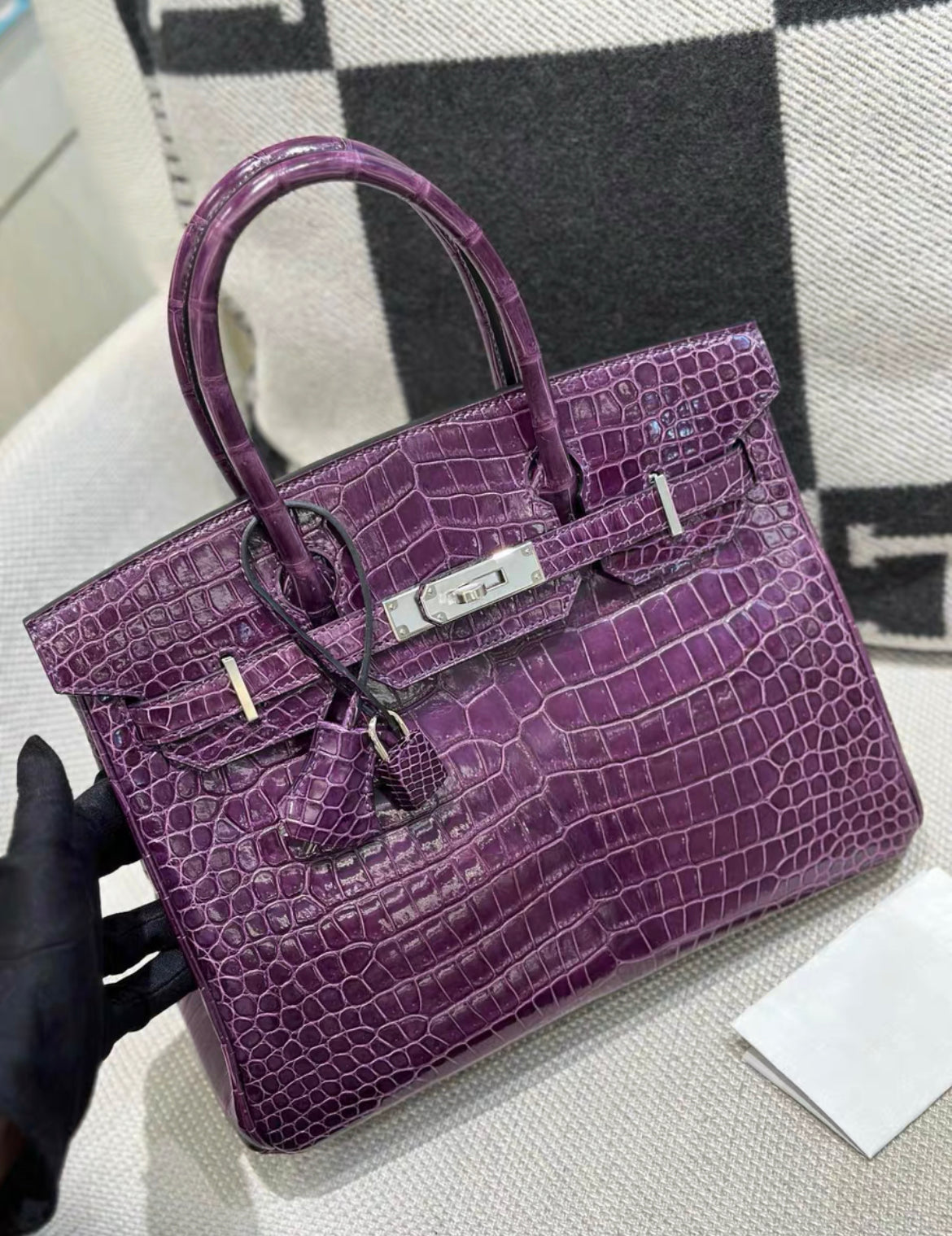 HERMES BIRKIN 30 SHINY AMETHYST POROSUS CROCODILE  WITH PALLADIUM HARDWARE