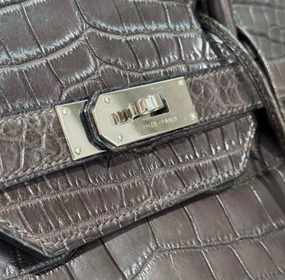 Hermes birkin 50 ebony matte leather crocodile palladium hardware
