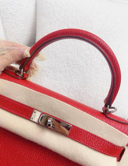 Hermes Kelly 28 Red Togo Leather Palladium Hardware