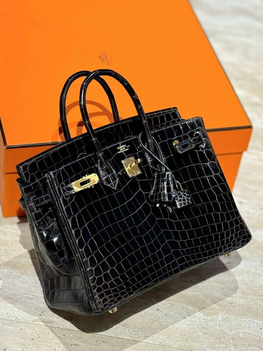 Hermes Birkin 25 Graphite Shiny Niloticus Gold hardware