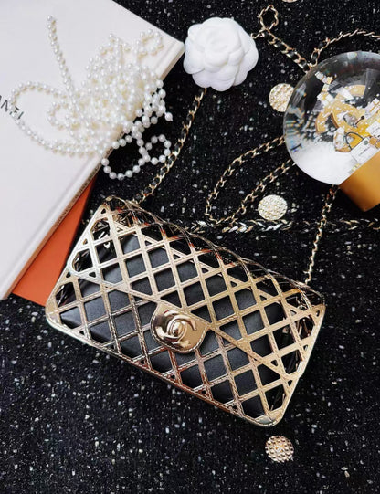 Chanel 21s Gold Metallic Quilted Large Box Crossbody bag