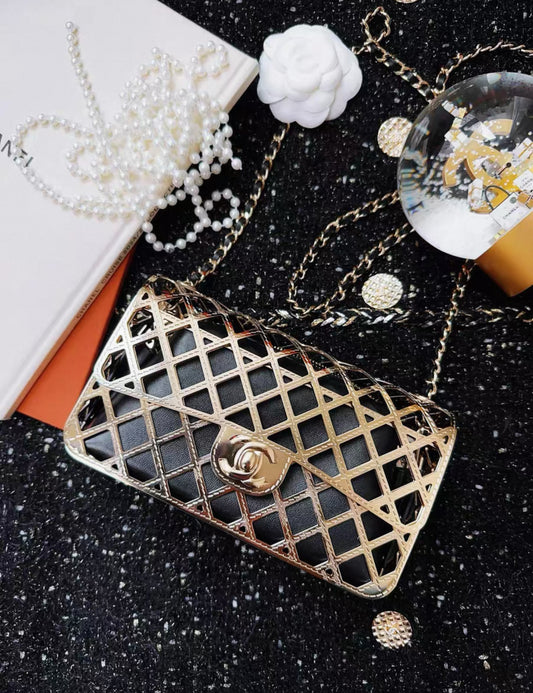 Chanel 21s Gold Metallic Quilted Large Box Crossbody bag