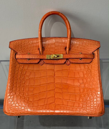 Hermes Birkin 25 Orange poppy matte alligator gold hardware