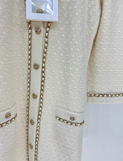 CHANEL 23B CHAIN EMBELLISHED CARDI DRESS size 34