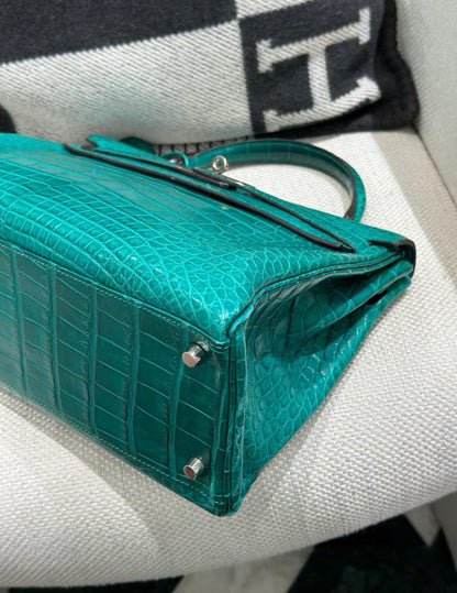 Hermès Malachite Matte Alligator Kelly Retourne 32 Palladium Hardware