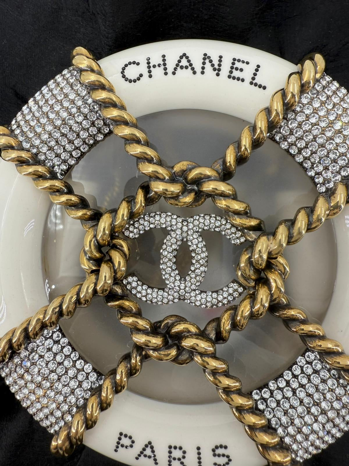 Chanel White Strass and Resin Nautical Wheel Minaudière Bronze Hardware, 2018 Métiers D'art