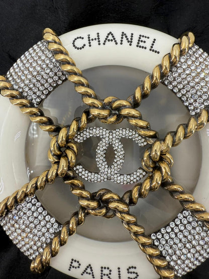Chanel White Strass and Resin Nautical Wheel Minaudière Bronze Hardware, 2018 Métiers D'art